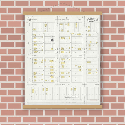 Old map wall art mockup — magnetic wood frame on brick wall — Sanborn Fire Insurance Map from Libertyville, Lake County, Illinois (1924), Sheet #0008