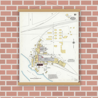 Old map wall art mockup — magnetic wood frame on brick wall — Sanborn Fire Insurance Map from Orange, Orange County, Texas (1919), Sheet #0010