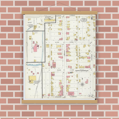 Old map wall art mockup — magnetic wood frame on brick wall — Sanborn Fire Insurance Map from Lisbon, Columbiana County, Ohio (1898), Sheet #0002
