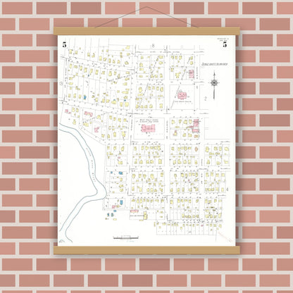 Old map wall art mockup — magnetic wood frame on brick wall — Sanborn Fire Insurance Map from Spencer, Clay County, Iowa (1941), Sheet #0005