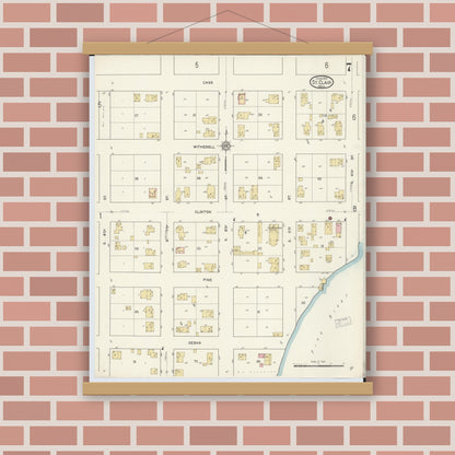 Old map wall art mockup — magnetic wood frame on brick wall — Sanborn Fire Insurance Map from Saint Clair, Saint Clair County, Michigan (1913), Sheet #0007