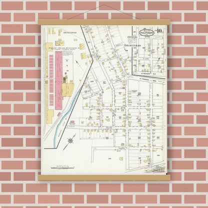 Old map wall art mockup — magnetic wood frame on brick wall — Sanborn Fire Insurance Map from Philipsburg, Centre County, Pennsylvania (1917), Sheet #0010