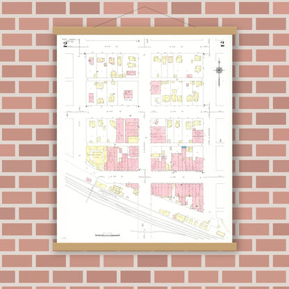 Old map wall art mockup — magnetic wood frame on brick wall — Sanborn Fire Insurance Map from West Liberty, Muscatine County, Iowa (1941), Sheet #0002