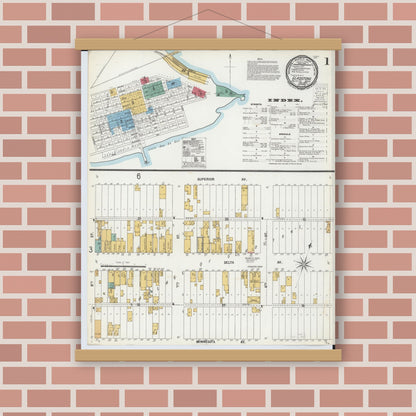 Old map wall art mockup — magnetic wood frame on brick wall — Sanborn Fire Insurance Map from Gladstone, Delta County, Michigan (1900), Sheet #0001