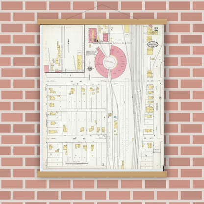 Old map wall art mockup — magnetic wood frame on brick wall — Sanborn Fire Insurance Map from Antigo, Langlade County, Wisconsin (1919), Sheet #0002