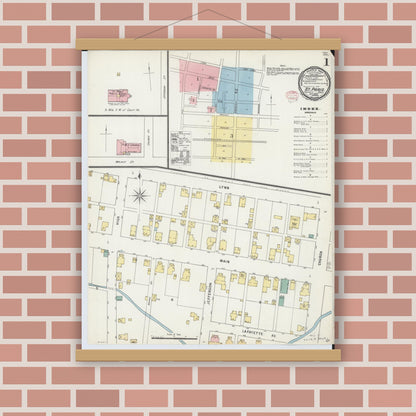 Old map wall art mockup — magnetic wood frame on brick wall — Sanborn Fire Insurance Map from Saint Paris, Champaign County, Ohio (1895) - Complete Map Set