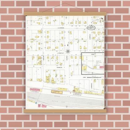 Old map wall art mockup — magnetic wood frame on brick wall — Sanborn Fire Insurance Map from Mason City, Cerro Gordo County, Iowa (1901), Sheet #0008