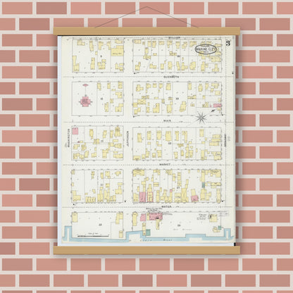 Old map wall art mockup — magnetic wood frame on brick wall — Sanborn Fire Insurance Map from Marine City, Saint Clair County, Michigan (1895), Sheet #0003