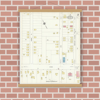 Old map wall art mockup — magnetic wood frame on brick wall — Sanborn Fire Insurance Map from Batavia, Genesee County, New York (1912) - Complete Map Set