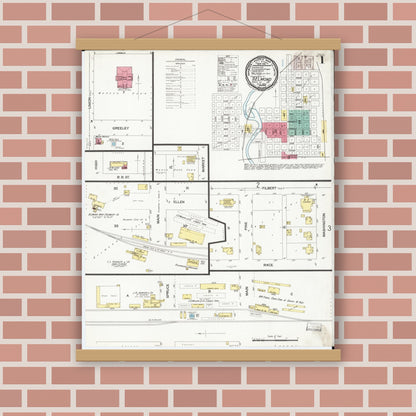 Old map wall art mockup — magnetic wood frame on brick wall — Sanborn Fire Insurance Map from Belmond, Wright County, Iowa (1900) â€” Complete Set