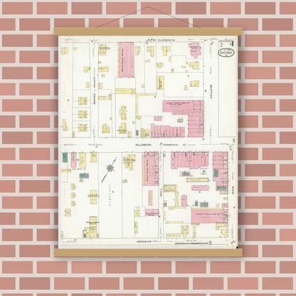 Old map wall art mockup — magnetic wood frame on brick wall — Sanborn Fire Insurance Map from Oxford, Granville County, North Carolina (1909), Sheet #0004