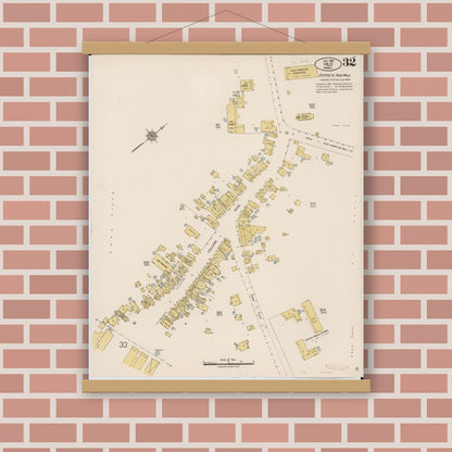 Old map wall art mockup — magnetic wood frame on brick wall — Sanborn Fire Insurance Map from Hilo, Hawaii County, Hawaii (1921), Sheet #0032