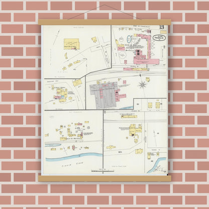 Old map wall art mockup — magnetic wood frame on brick wall — Sanborn Fire Insurance Map from Franklin, Venango County, Pennsylvania (1896), Sheet #0013