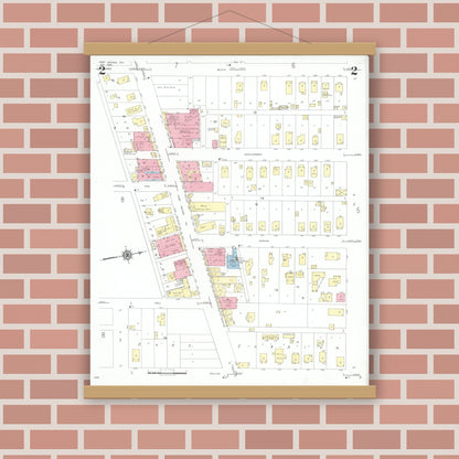 Old map wall art mockup — magnetic wood frame on brick wall — Sanborn Fire Insurance Map from Port Neches, Jefferson County, Texas (1949), Sheet #0002