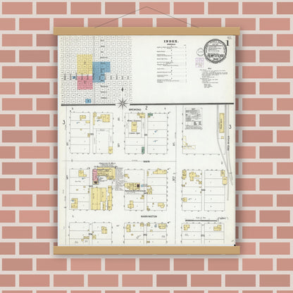 Old map wall art mockup — magnetic wood frame on brick wall — Sanborn Fire Insurance Map from Hempstead, Waller County, Texas (1901) - Complete Map Set