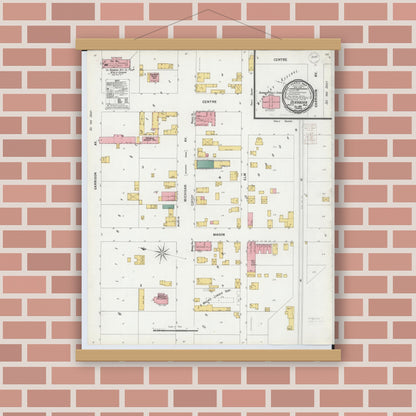 Old map wall art mockup — magnetic wood frame on brick wall — Sanborn Fire Insurance Map from Dearborn, Wayne County, Michigan (1899), Sheet #0001