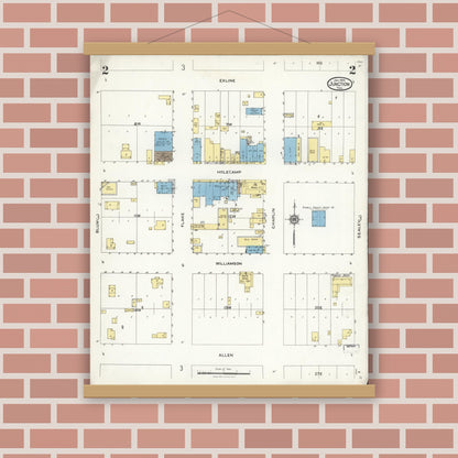 Old map wall art mockup — magnetic wood frame on brick wall — Sanborn Fire Insurance Map from Junction, Kimble County, Texas (1926), Sheet #0002