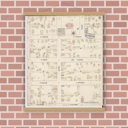 Old map wall art mockup — magnetic wood frame on brick wall — Sanborn Fire Insurance Map from Chippewa Falls, Chippewa County, Wisconsin (1883), Sheet #0002
