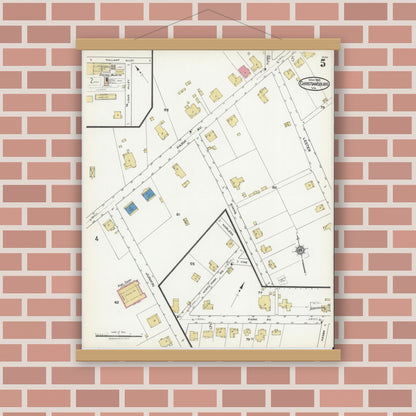 Old map wall art mockup — magnetic wood frame on brick wall — Sanborn Fire Insurance Map from Christiansburg, Montgomery County, Virginia (1921), Sheet #0005