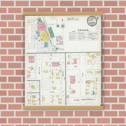 Old map wall art mockup — magnetic wood frame on brick wall — Sanborn Fire Insurance Map from West Bend, Washington County, Wisconsin (1900) - Complete Map Set