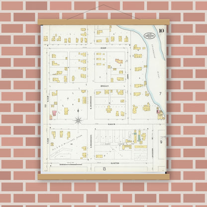 Old map wall art mockup — magnetic wood frame on brick wall — Sanborn Fire Insurance Map from Owosso, Shiawassee County, Michigan (1900), Sheet #0010