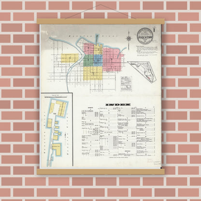 Old map wall art mockup — magnetic wood frame on brick wall — Sanborn Fire Insurance Map from Bradentown, Manatee County, Florida (1915), Sheet #0001