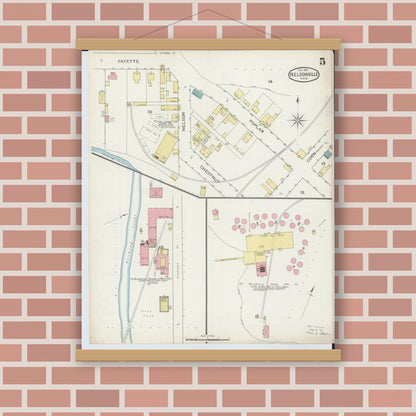 Old map wall art mockup — magnetic wood frame on brick wall — Sanborn Fire Insurance Map from Nelsonville, Athens County, Ohio (1893), Sheet #0005