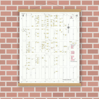Old map wall art mockup — magnetic wood frame on brick wall — Sanborn Fire Insurance Map from La Porte, Harris County, Texas (1939), Sheet #0004