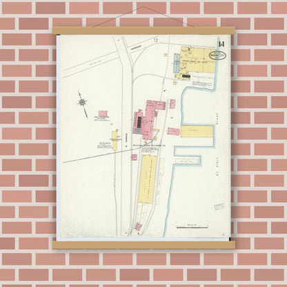 Old map wall art mockup — magnetic wood frame on brick wall — Sanborn Fire Insurance Map from Marine City, Saint Clair County, Michigan (1913), Sheet #0014