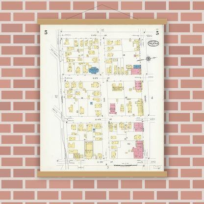 Old map wall art mockup — magnetic wood frame on brick wall — Sanborn Fire Insurance Map from Palatka, Putnam County, Florida (1924), Sheet #0005