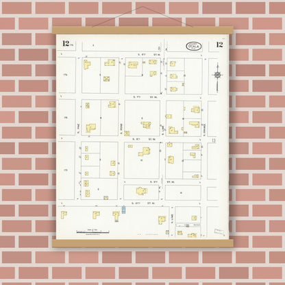 Old map wall art mockup — magnetic wood frame on brick wall — Sanborn Fire Insurance Map from Ocala, Marion County, Florida (1924), Sheet #0012