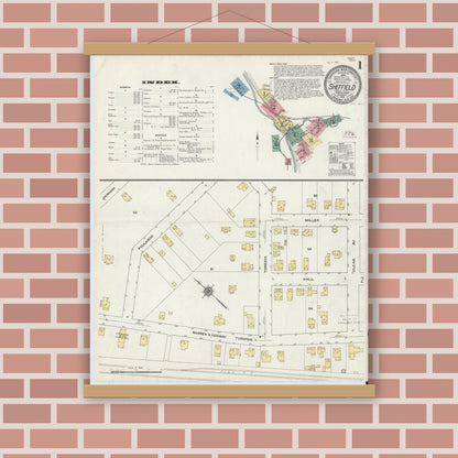 Old map wall art mockup — magnetic wood frame on brick wall — Sanborn Fire Insurance Map from Sheffield, Warren County, Pennsylvania (1910) - Complete Map Set