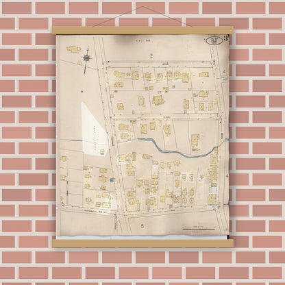 Old map wall art mockup — magnetic wood frame on brick wall — Sanborn Fire Insurance Map from Hilo, Hawaii County, Hawaii (1957), Sheet #0003