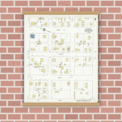 Old map wall art mockup — magnetic wood frame on brick wall — Sanborn Fire Insurance Map from Lampasas, Lampasas County, Texas (1912), Sheet #0004