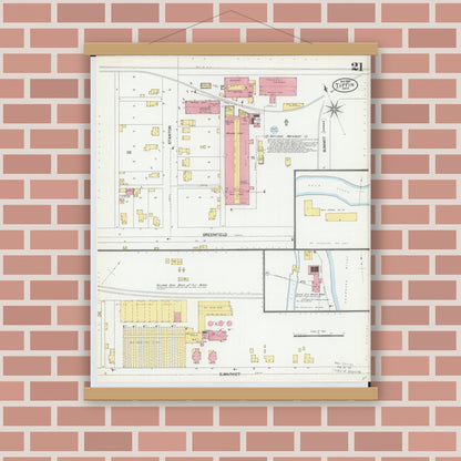 Old map wall art mockup — magnetic wood frame on brick wall — Sanborn Fire Insurance Map from Tiffin, Seneca County, Ohio (1901), Sheet #0021