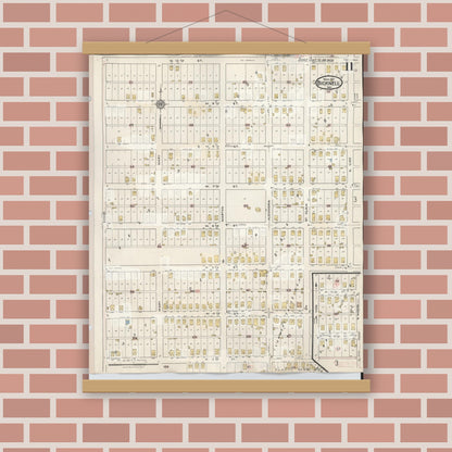 Old map wall art mockup — magnetic wood frame on brick wall — Sanborn Fire Insurance Map from Bicknell, Knox County, Indiana (1946), Sheet #0011
