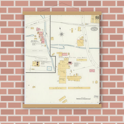 Old map wall art mockup — magnetic wood frame on brick wall — Sanborn Fire Insurance Map from Woburn, Middlesex County, Massachusetts (1904), Sheet #0022