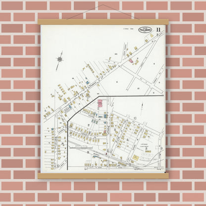 Old map wall art mockup — magnetic wood frame on brick wall — Sanborn Fire Insurance Map from Paulsboro, Gloucester County, New Jersey (1920), Sheet #0011