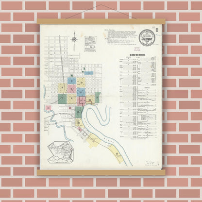 Old map wall art mockup — magnetic wood frame on brick wall — Sanborn Fire Insurance Map from Orange, Orange County, Texas (1914) - Complete Map Set