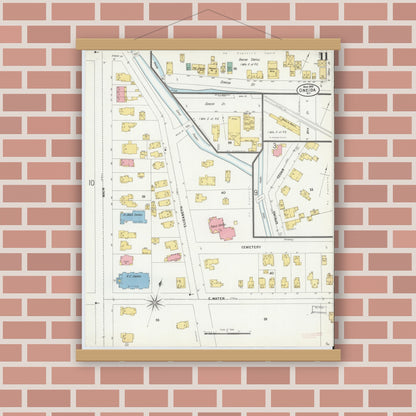 Old map wall art mockup — magnetic wood frame on brick wall — Sanborn Fire Insurance Map from Oneida, Madison County, New York (1899), Sheet #0011