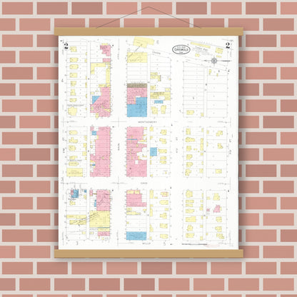 Old map wall art mockup — magnetic wood frame on brick wall — Sanborn Fire Insurance Map from Griswold, Cass County, Iowa (1930), Sheet #0002