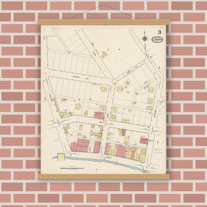 Old map wall art mockup — magnetic wood frame on brick wall — Sanborn Fire Insurance Map from Coeburn, Wise County, Virginia (1922), Sheet #0003