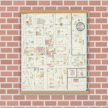 Old map wall art mockup — magnetic wood frame on brick wall — Sanborn Fire Insurance Map from Marionville, Lawrence County, Missouri (1894), Sheet #0001