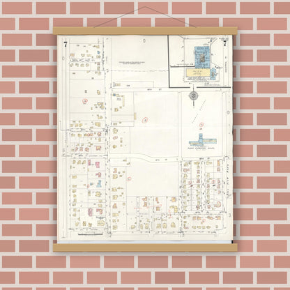 Old map wall art mockup — magnetic wood frame on brick wall — Sanborn Fire Insurance Map from Plano, Collin County, Texas (1961), Sheet #0007