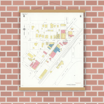 Old map wall art mockup — magnetic wood frame on brick wall — Sanborn Fire Insurance Map from Dunnellon, Marion County, Florida (1933), Sheet #0002
