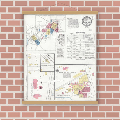 Old map wall art mockup — magnetic wood frame on brick wall — Sanborn Fire Insurance Map from Crystal Lake, McHenry County, Illinois (1921), Sheet #0001