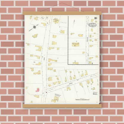 Old map wall art mockup — magnetic wood frame on brick wall — Sanborn Fire Insurance Map from Hingham, Plymouth County, Massachusetts (1911), Sheet #0010