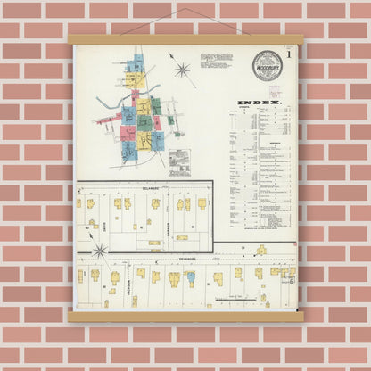 Old map wall art mockup — magnetic wood frame on brick wall — Sanborn Fire Insurance Map from Woodbury, Gloucester County, New Jersey (1902) - Complete Map Set