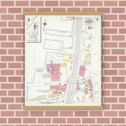 Old map wall art mockup — magnetic wood frame on brick wall — Sanborn Fire Insurance Map from Ossining, Westchester County, New York (1924), Sheet #0002