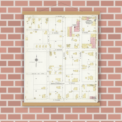 Old map wall art mockup — magnetic wood frame on brick wall — Sanborn Fire Insurance Map from Lake City, Columbia County, Florida (1912), Sheet #0004